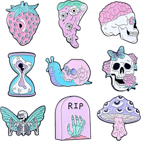 9 Pcs Spooky Enamel Pins for Backpack Punk Goth Skeleton Snail Decorative Lapel Pin for Jacket Hat in Saudi Arabia