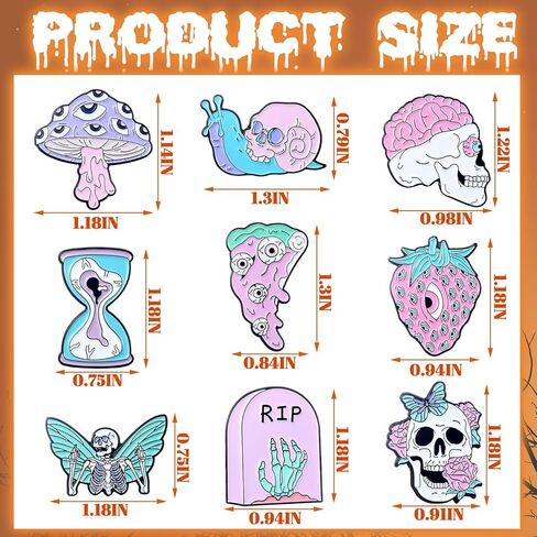 9 Pcs Spooky Enamel Pins for Backpack Punk Goth Skeleton Snail Decorative Lapel Pin for Jacket Hat in Saudi Arabia