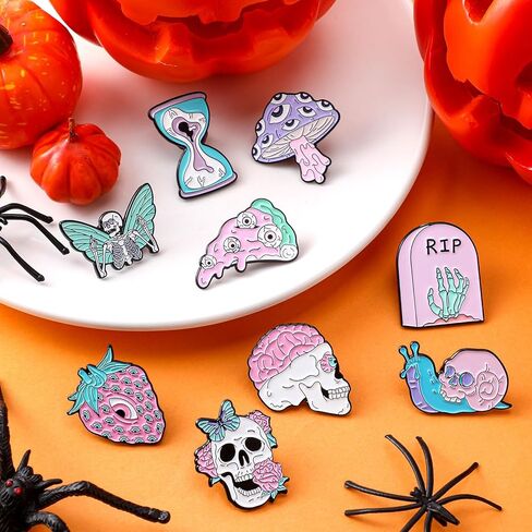 9 Pcs Spooky Enamel Pins for Backpack Punk Goth Skeleton Snail Decorative Lapel Pin for Jacket Hat in Saudi Arabia