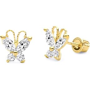 14k REAL Yellow Gold Butterfly Stud Earrings with Screw Back - 4 Different Color Available in Saudi Arabia