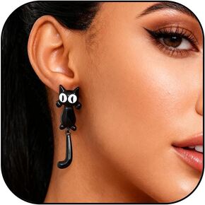 Black Cat Earrings for Women Cute Funny Animal Stud Earrings Trendy Cats Lovers Gifts for Birthday Halloween Christmas in Saudi Arabia