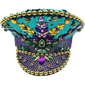 QBJMY Purple Gold and Green New Orleans Mardi Gras Hat St Patricks Sequin Captain Hat Carnival Parade Costume(Multi-Colored) in Saudi Arabia