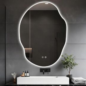 PONYY Asymmetrical Bathroom Mirror with Lights,Irregular LED Bathroom Vanity Mirror with Backlit,Anti-Fog,3 Colors and Dimmable Light with Memory,Hardwired Supported[Horizontal/Vertical] 35" H x 25" W in Saudi Arabia