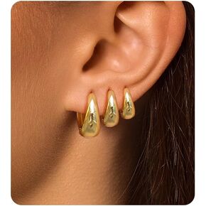 مجموعة أقراط هوجي هوب صغيرة من الفولاذ الجراحي للنساء، أقراط خفيفة الوزن مطلية بالذهب عيار 14 قيراط لا تسبب الحساسية، مقاومة للماء وغير قابلة للتشويه من أجل ثقب متعدد in Kuwait