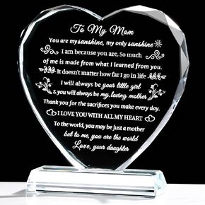 Movdyka Gifts for Mom, Mothers Day Birthday Gifts Crystal Keepsake Mom Gifts from Son Daughter Best Valentines Day Ideas to My Mom Glass Decor Plaque, Clear in Saudi Arabia