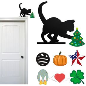 8 Pcs Christmas Cat Door Topper, Interchangeable Seasonal Door Frame Decor, Black Cat Door Corner Decoration for Doorframes Window Frames Picture Frames, for Christmas Thanksgiving Valentine's Day in Kuwait