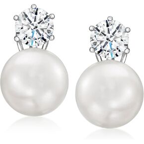 Ross-Simons 14mm Shell Pearl and 3.80 ct. t.w. CZ Earrings in Sterling Silver in Saudi Arabia