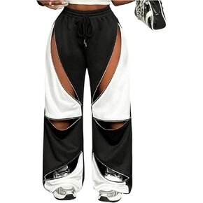 SweatyRocks Women's Wide Leg Baggy Sweatpants Y2k High Waist Cut Out Drawstring Jogger Pants in Saudi Arabia