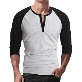Men's V-Neck Casual 3/4 Sleeve Baseball Tshirt Raglan Jersey Shirt in Kuwait