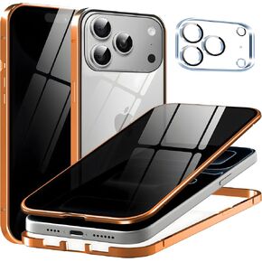 Privacy Magnetic Case for iPhone 16 Plus with Metal Titanium Frame Privacy Screen Protector & Camera Lens Protector, Magnetic Adsorption Double Sided Glass Case Anti Peep Anti Spy Phone Cover in Kuwait