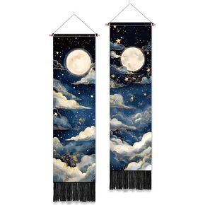 PLIGREAT 2 Pack Mountain Forest Wall Tapestry, Watercolor Aesthetic Landscape Tapestry with Tassels Vertical Moon Wall Hanging for Bedroom Living Room Home Decor Art Tapestries, 52 x 13 Inch in Saudi Arabia