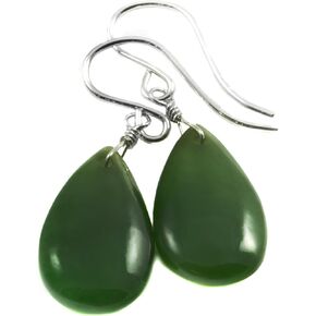 Nephrite Jade Earrings Dark Green Everyday Simple Teardrop Medium Smooth Drops in Saudi Arabia