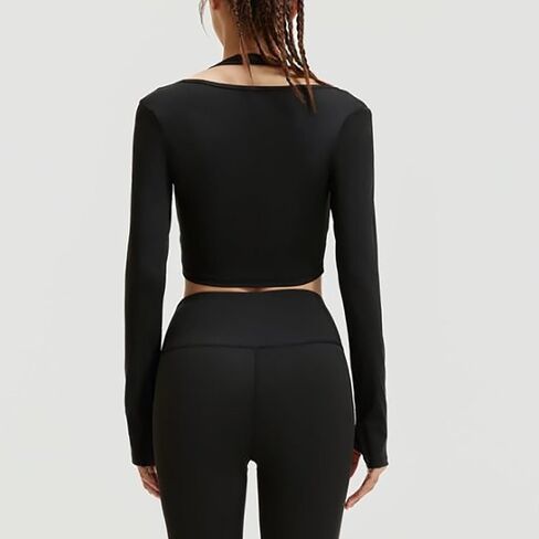 2025 Long Sleeve Halter Tee for Women with Thumb Hole Lightweight Cropped Tops Slim Fit Athletic Workout Gym Shirts in Saudi Arabia