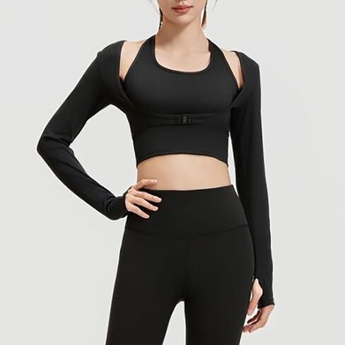 2025 Long Sleeve Halter Tee for Women with Thumb Hole Lightweight Cropped Tops Slim Fit Athletic Workout Gym Shirts in Saudi Arabia