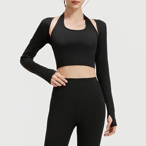 2025 Long Sleeve Halter Tee for Women with Thumb Hole Lightweight Cropped Tops Slim Fit Athletic Workout Gym Shirts in Saudi Arabia
