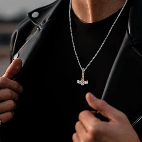 Viking Thor Hammer Necklace 925 Sterling Silver Norse Thor Hammer Pendant Nordic Mjolnir Rune Amulet Necklace Jewelry for Men with Jewelry Box in Saudi Arabia