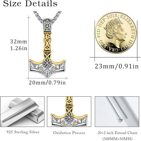 Viking Thor Hammer Necklace 925 Sterling Silver Norse Thor Hammer Pendant Nordic Mjolnir Rune Amulet Necklace Jewelry for Men with Jewelry Box in Saudi Arabia