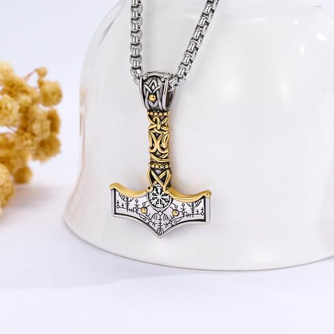 Viking Thor Hammer Necklace 925 Sterling Silver Norse Thor Hammer Pendant Nordic Mjolnir Rune Amulet Necklace Jewelry for Men with Jewelry Box in Saudi Arabia