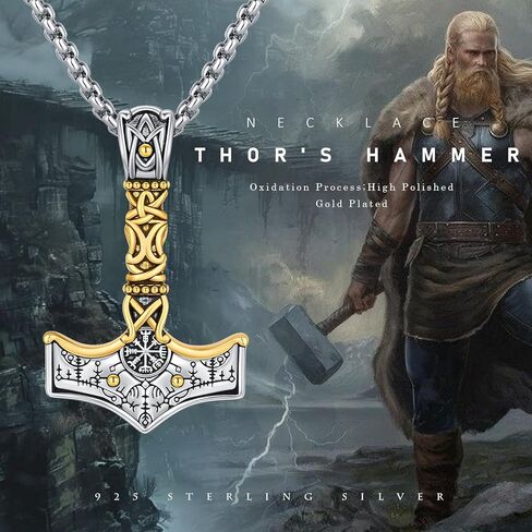 Viking Thor Hammer Necklace 925 Sterling Silver Norse Thor Hammer Pendant Nordic Mjolnir Rune Amulet Necklace Jewelry for Men with Jewelry Box in Saudi Arabia