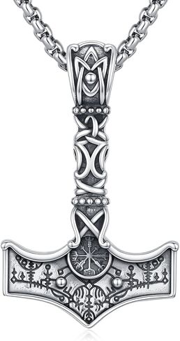 Viking Thor Hammer Necklace 925 Sterling Silver Norse Thor Hammer Pendant Nordic Mjolnir Rune Amulet Necklace Jewelry for Men with Jewelry Box in Saudi Arabia