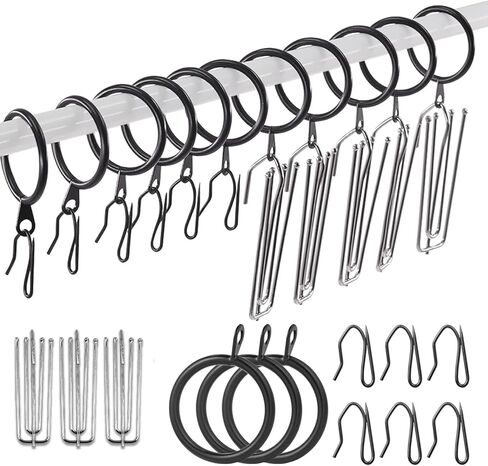 120 Pcs 1.5 Inch - 38mm Black Metal Drapery Curtain Rings Curtain Hanging Rings and Stainless Steel 4 Prongs Pinch Pleat Hook with Drapery Curtain Pin-on Hooks Pins for Bathroom, Living in Saudi Arabia