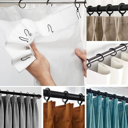120 Pcs 1.5 Inch - 38mm Black Metal Drapery Curtain Rings Curtain Hanging Rings and Stainless Steel 4 Prongs Pinch Pleat Hook with Drapery Curtain Pin-on Hooks Pins for Bathroom, Living in Saudi Arabia