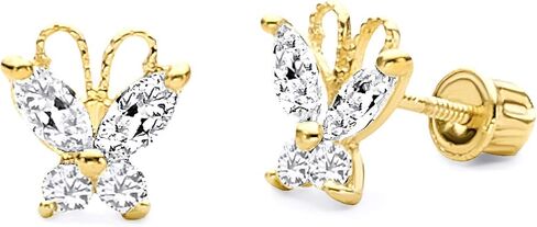14k REAL Yellow Gold Butterfly Stud Earrings with Screw Back - 4 Different Color Available in Saudi Arabia