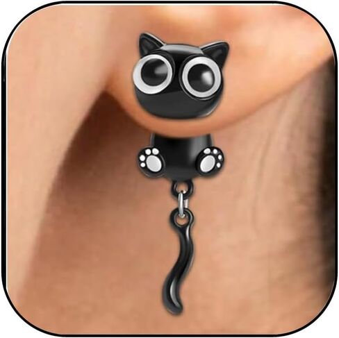 Black Cat Earrings for Women Cute Funny Animal Stud Earrings Trendy Cats Lovers Gifts for Birthday Halloween Christmas in Saudi Arabia