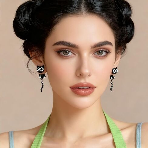 Black Cat Earrings for Women Cute Funny Animal Stud Earrings Trendy Cats Lovers Gifts for Birthday Halloween Christmas in Saudi Arabia