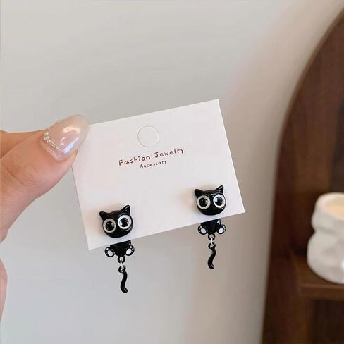 Black Cat Earrings for Women Cute Funny Animal Stud Earrings Trendy Cats Lovers Gifts for Birthday Halloween Christmas in Saudi Arabia