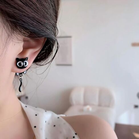 Black Cat Earrings for Women Cute Funny Animal Stud Earrings Trendy Cats Lovers Gifts for Birthday Halloween Christmas in Saudi Arabia