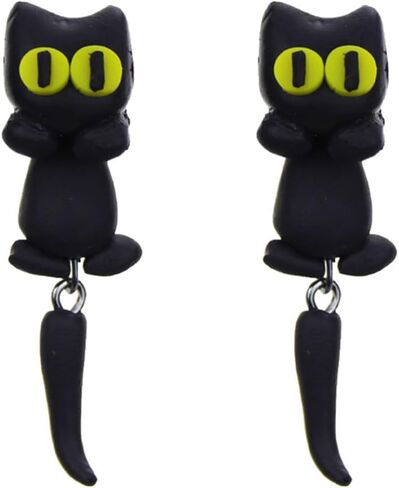 Black Cat Earrings for Women Cute Funny Animal Stud Earrings Trendy Cats Lovers Gifts for Birthday Halloween Christmas in Saudi Arabia
