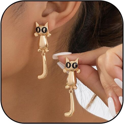 Black Cat Earrings for Women Cute Funny Animal Stud Earrings Trendy Cats Lovers Gifts for Birthday Halloween Christmas in Saudi Arabia