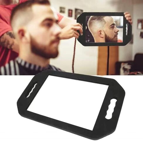 STRAMIOR Handle Large Rectangular Hand Held Mirror, Barber Mirror Salon Large Foam Hand Mirror with Double Handle,Square Barbershop Handheld Mirror,Black. in Saudi Arabia