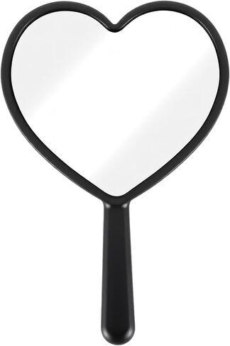 Bremorou Heart Shaped Handheld Cosmetic Mirrors Lash Mirror Handheld Portable Mini Travel Makeup Mirrors with Handle for Women, Pink, 4.72 × 3.14 inches in Saudi Arabia