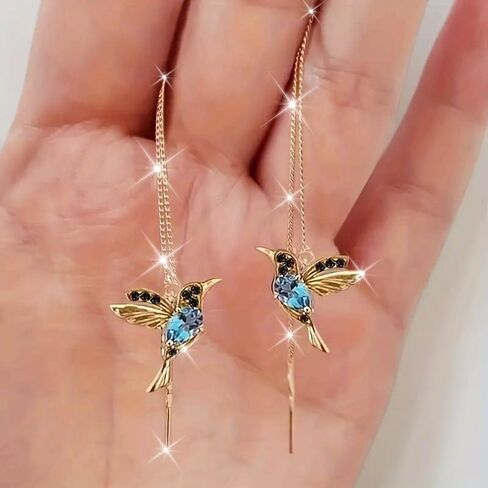 أقراط خيط الطائر الطنان الذهبية الأنيقة من حجر الراين الطائر الطنان سلسلة طويلة متدلية أقراط متدلية للنساء للارتداء اليومي والمناسبات الخاصة in Saudi Arabia