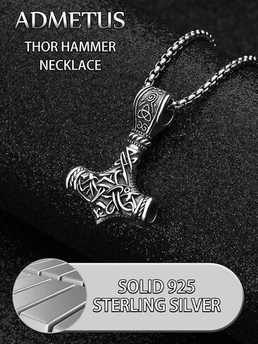 ADMETUS 925 فضة ثور المطرقة قلادة فايكنغ Mjolnir قلادة مجوهرات هدايا للرجال مع 2.5 مللي متر 22 "+ 2" رولو سلسلة in Kuwait
