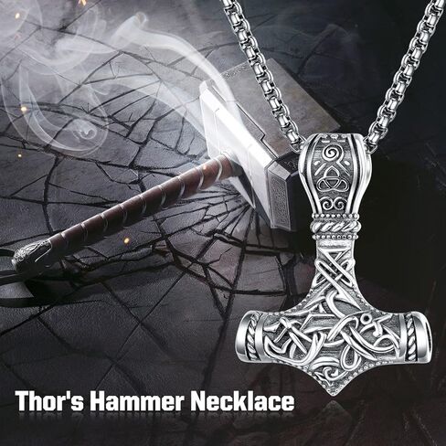 ADMETUS 925 فضة ثور المطرقة قلادة فايكنغ Mjolnir قلادة مجوهرات هدايا للرجال مع 2.5 مللي متر 22 "+ 2" رولو سلسلة in Kuwait