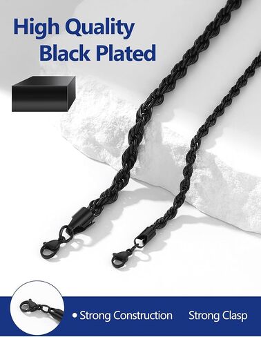PROSTEEL 3 مم / 6 مم سلسلة حبل للرجال، قلادة سلسلة رجالي مطلية بالذهب الأسود/الذهب، سلسلة قلادة من الفولاذ المقاوم للصدأ للرجال والنساء، 18 بوصة - 30 بوصة، تأتي مع صندوق in Kuwait