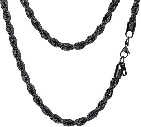 PROSTEEL 3 مم / 6 مم سلسلة حبل للرجال، قلادة سلسلة رجالي مطلية بالذهب الأسود/الذهب، سلسلة قلادة من الفولاذ المقاوم للصدأ للرجال والنساء، 18 بوصة - 30 بوصة، تأتي مع صندوق in Kuwait