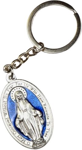 Needzo Miraculous Medal Enamel Keychain, Virgin Mary Key Ring Accessory, Religious Gifts for Women, 4 Inches in Saudi Arabia