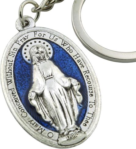 Needzo Miraculous Medal Enamel Keychain, Virgin Mary Key Ring Accessory, Religious Gifts for Women, 4 Inches in Saudi Arabia