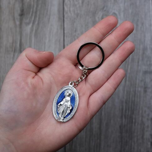 Needzo Miraculous Medal Enamel Keychain, Virgin Mary Key Ring Accessory, Religious Gifts for Women, 4 Inches in Saudi Arabia