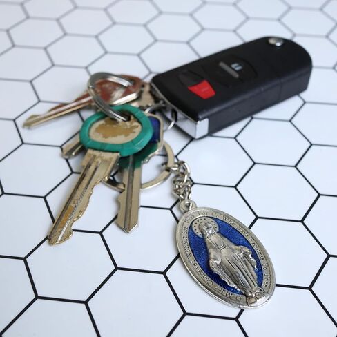 Needzo Miraculous Medal Enamel Keychain, Virgin Mary Key Ring Accessory, Religious Gifts for Women, 4 Inches in Saudi Arabia