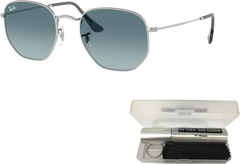 Ray-Ban RB3548N Sunglasses Bundle: RB 3548N HEXAGONAL 003/3M Silver/Blue Gradient Grey Crystal Standard and Eyewear Cleaning Kit in Saudi Arabia