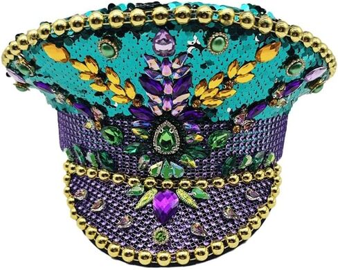 QBJMY Purple Gold and Green New Orleans Mardi Gras Hat St Patricks Sequin Captain Hat Carnival Parade Costume(Multi-Colored) in Saudi Arabia