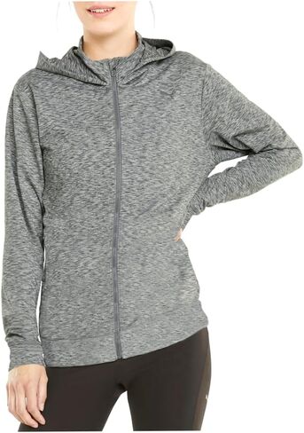 سترة بغطاء للرأس Studio Yogini للسيدات من PUMA ملابس خارجية رياضية كاجوال بتقنية الراحة - رمادي - مقاس XS in Saudi Arabia