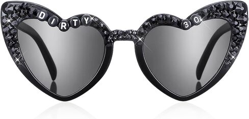 APLZGMG 30th Birthday Heart Shaped Glasses, Dirty 30" Fun Sunglasses, Black Birthday Party Favors & Decorations for Her or Him, 30th Birthdays Accessories (Black) in Saudi Arabia