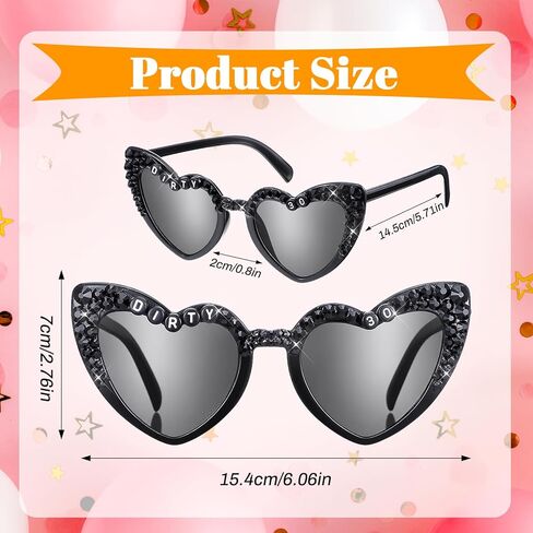 APLZGMG 30th Birthday Heart Shaped Glasses, Dirty 30" Fun Sunglasses, Black Birthday Party Favors & Decorations for Her or Him, 30th Birthdays Accessories (Black) in Saudi Arabia