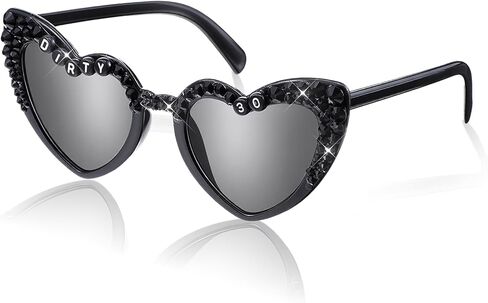 APLZGMG 30th Birthday Heart Shaped Glasses, Dirty 30" Fun Sunglasses, Black Birthday Party Favors & Decorations for Her or Him, 30th Birthdays Accessories (Black) in Saudi Arabia